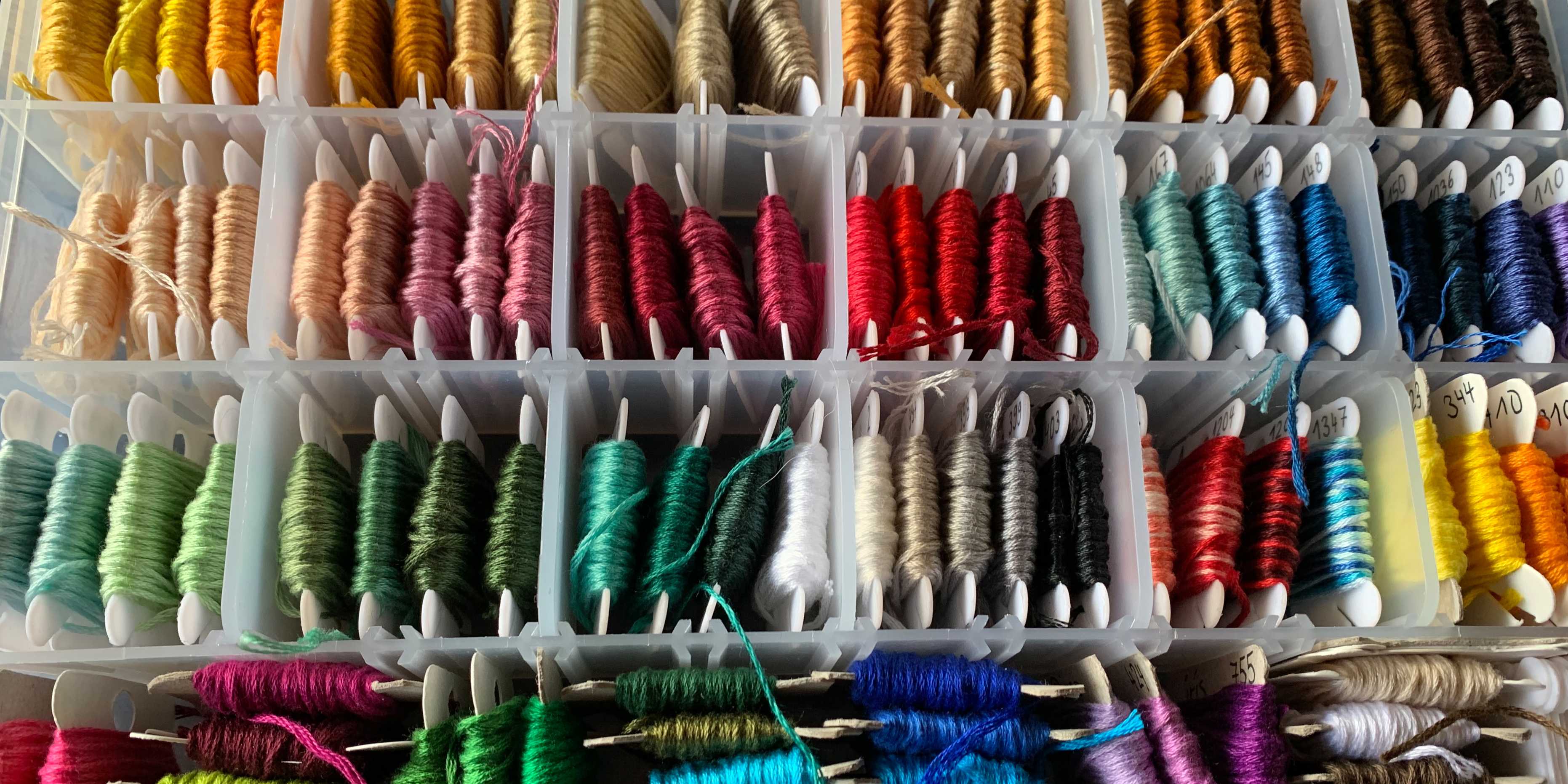 Marisas box with embroidery threads of various colors